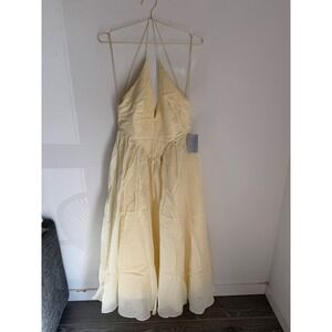 BARDOT Arletha Halter 100% Ramie Minimalist Vacation Maxi Dress Size 8 NWT